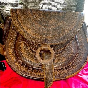 Vintage Brown Leather Saddle Bag